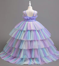 Cargar imagen en el visor de la galería, Vestido de tul lila escalonado con moño y cola de pato separable colorido
