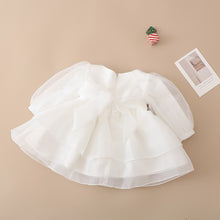 Cargar imagen en el visor de la galería, Vestido manga larga blanco de tul con detalle de flores y moño
