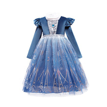 Cargar imagen en el visor de la galería, Vestido azul con perlas estilo Elsa de Frozen gamuzado y falda de tul
