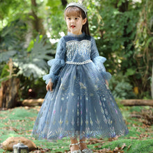 Carregar imagem no visualizador da galeria, Vestido estilo Elsa de Frozen azul gamuzado con lentejuelas y falda de tul
