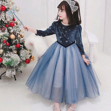 Carregar imagem no visualizador da galeria, Vestido estilo Frozen azul marino gamuzado y falda de tul

