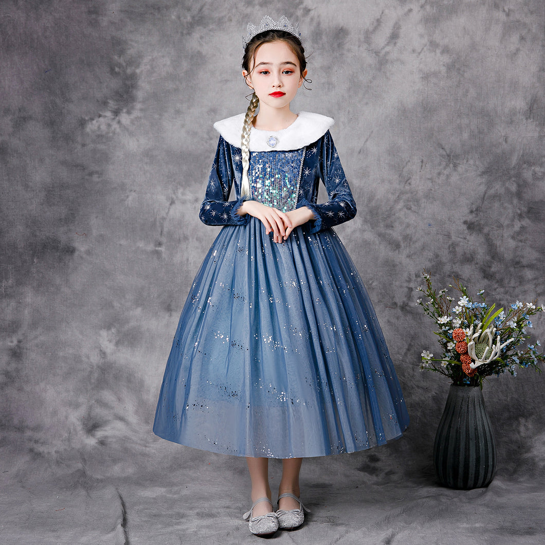 Vestido azul con cuello blanco estilo Elsa de Frozen