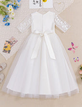 Carregar imagem no visualizador da galeria, Vestido blanco con media manga y bordados de flores

