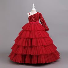 Carregar imagem no visualizador da galeria, Vestido de un hombro con lentejuelas y falda escalonado
