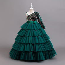Carregar imagem no visualizador da galeria, Vestido de un hombro con lentejuelas y falda escalonado
