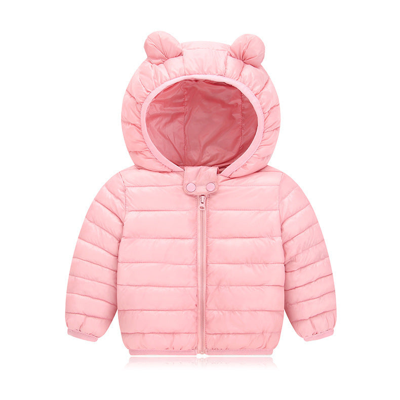 Campera de pluma con capucha y orejas