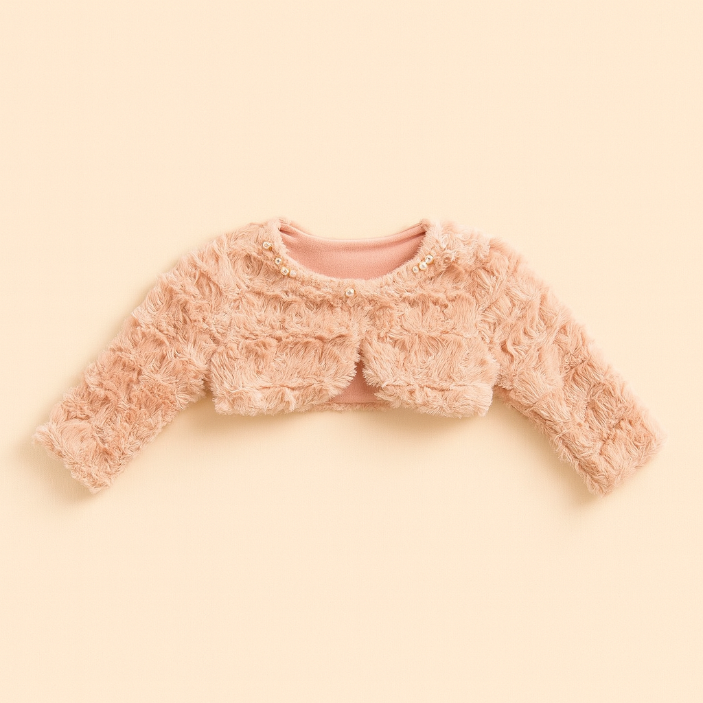 Bolero peludo rosa mangas largas con perlas