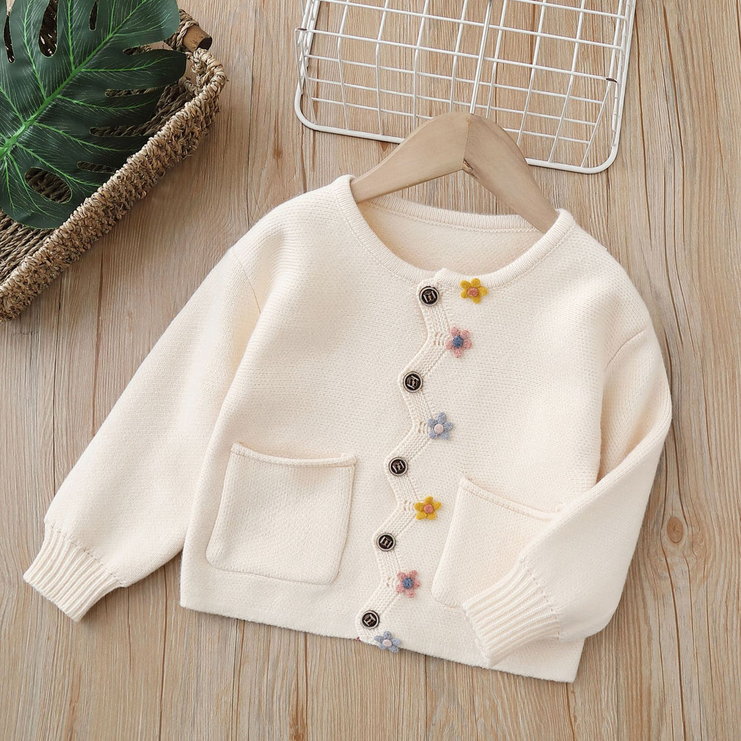 Campera de hilo con bordado de  flores y bolsillos