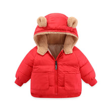 Carregar imagem no visualizador da galeria, Campera de pluma con capucha peluda y orejas
