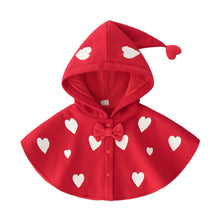 Carregar imagem no visualizador da galeria, Poncho rojo con bordados de corazones y capucha
