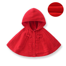 Carregar imagem no visualizador da galeria, Poncho rojo de hilo con relieve y capucha
