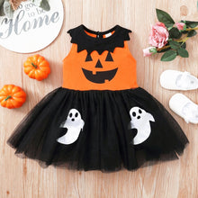 Cargar imagen en el visor de la galería, Vestido naranja con tul negro de halloween

