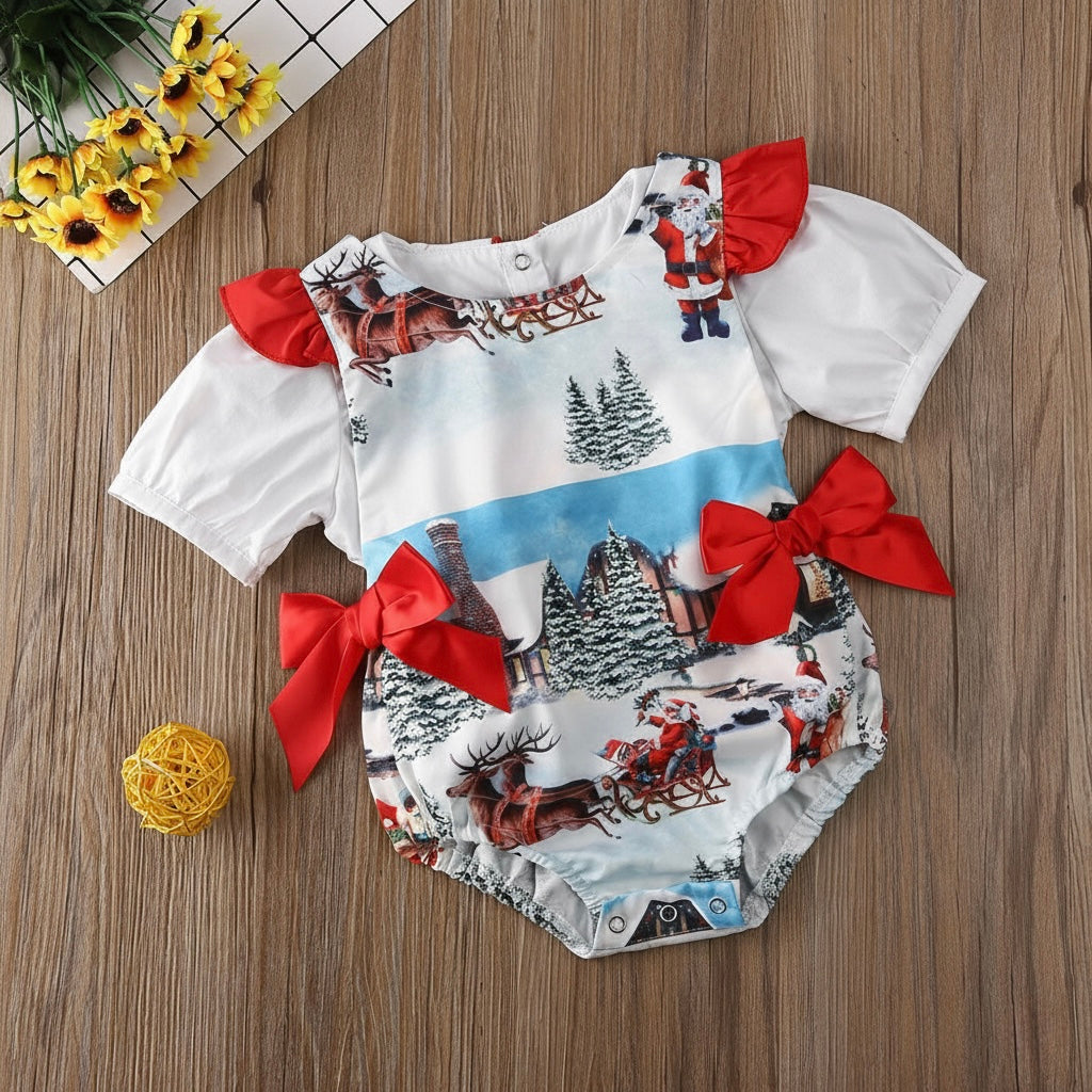 Body detalles de navidad y moño, remera blanca