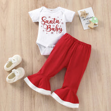 Cargar imagen en el visor de la galería, Body blanco con  letras de navidad, pantalón pata ancha rojo (No incluye vincha)
