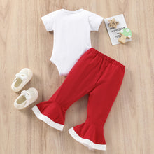 Cargar imagen en el visor de la galería, Body blanco con  letras de navidad, pantalón pata ancha rojo (No incluye vincha)
