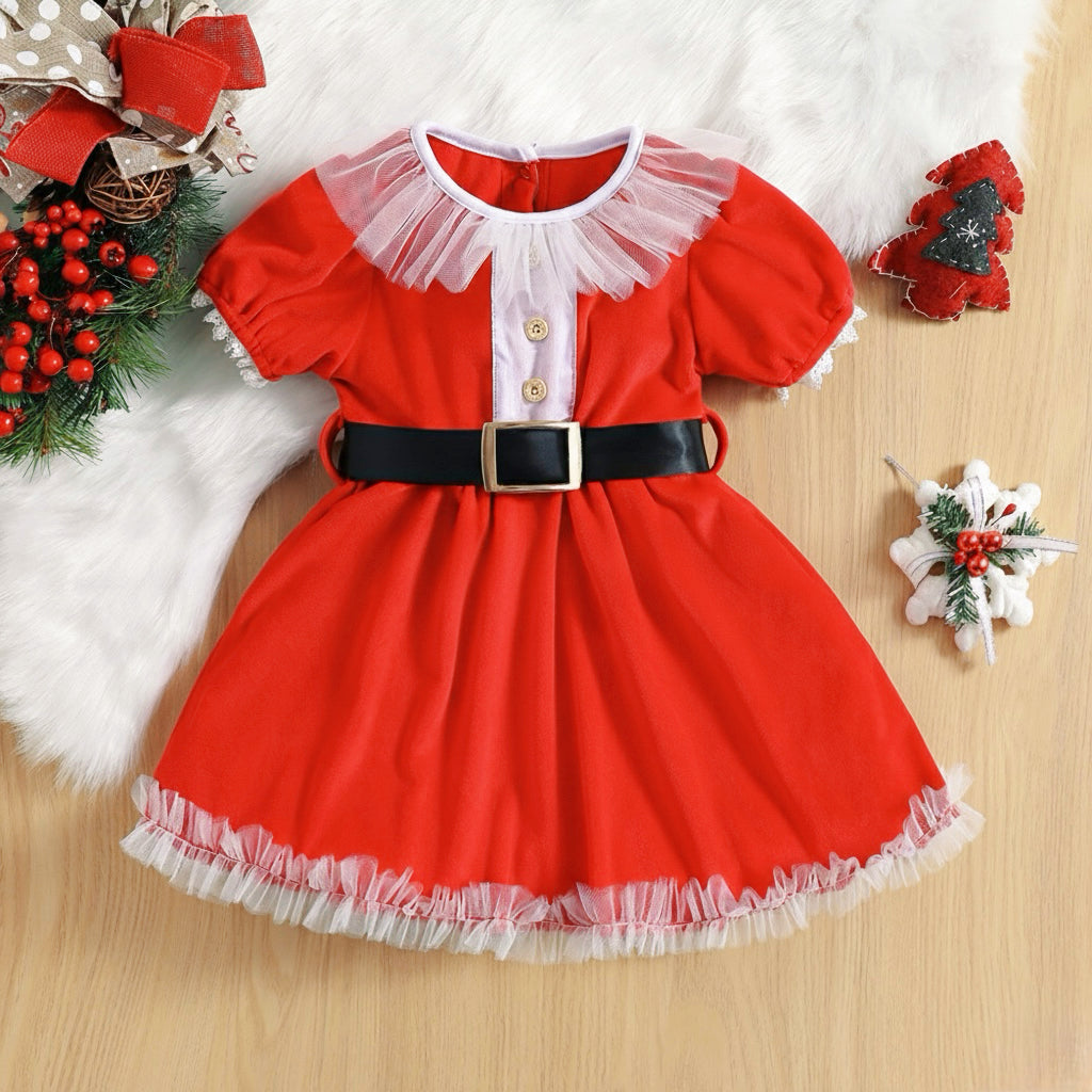 Vestido rojo de Mamá Noel con cinto negro y detalle de tul