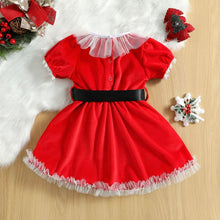 Cargar imagen en el visor de la galería, Vestido rojo de Mamá Noel con cinto negro y detalle de tul
