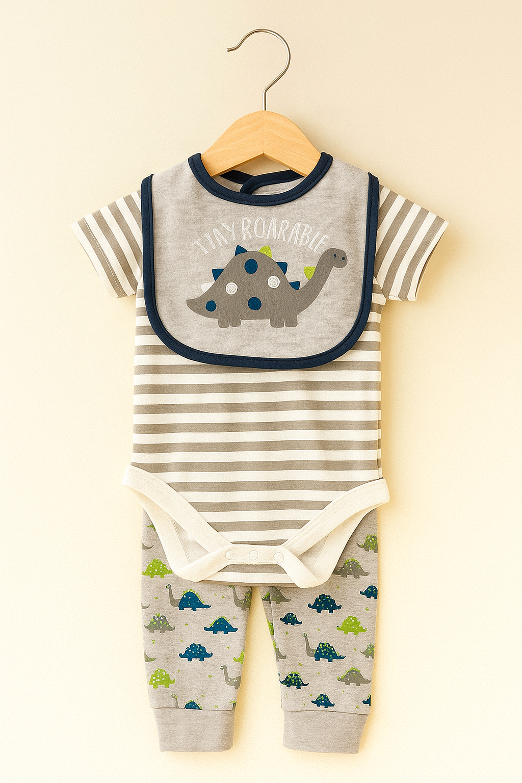 Body, pantalón, media, babero dino