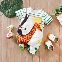 Cargar imagen en el visor de la galería, Body enterizo blanco con rayas y estampas de animales
