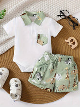 Carregar imagem no visualizador da galeria, Body blanco con bolsillo y short verde de safari

