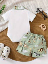 Carregar imagem no visualizador da galeria, Body blanco con bolsillo y short verde de safari
