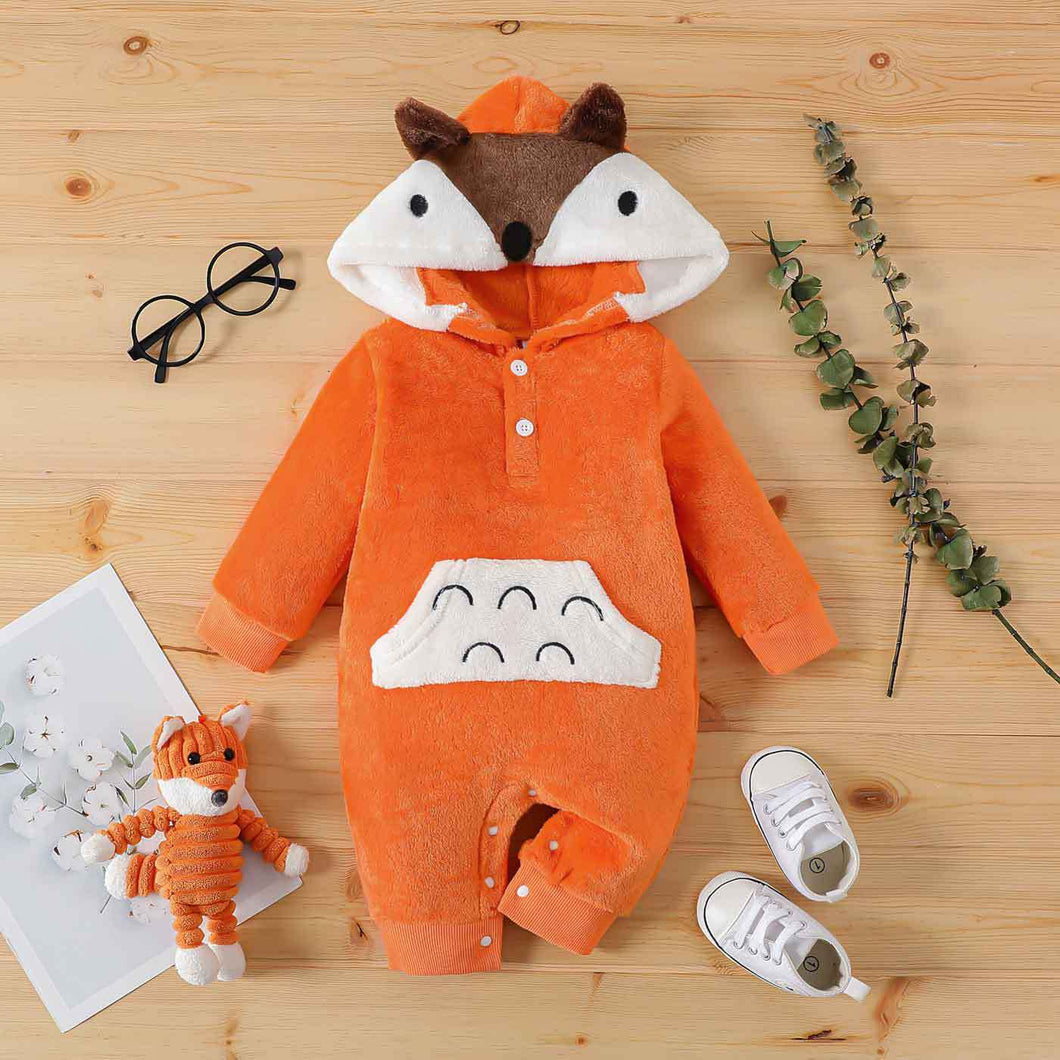 Body polar naranja con capucha de zorro