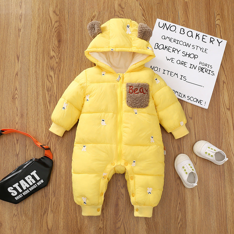 Body enterizo polar con bordado de focas y capucha con orejas