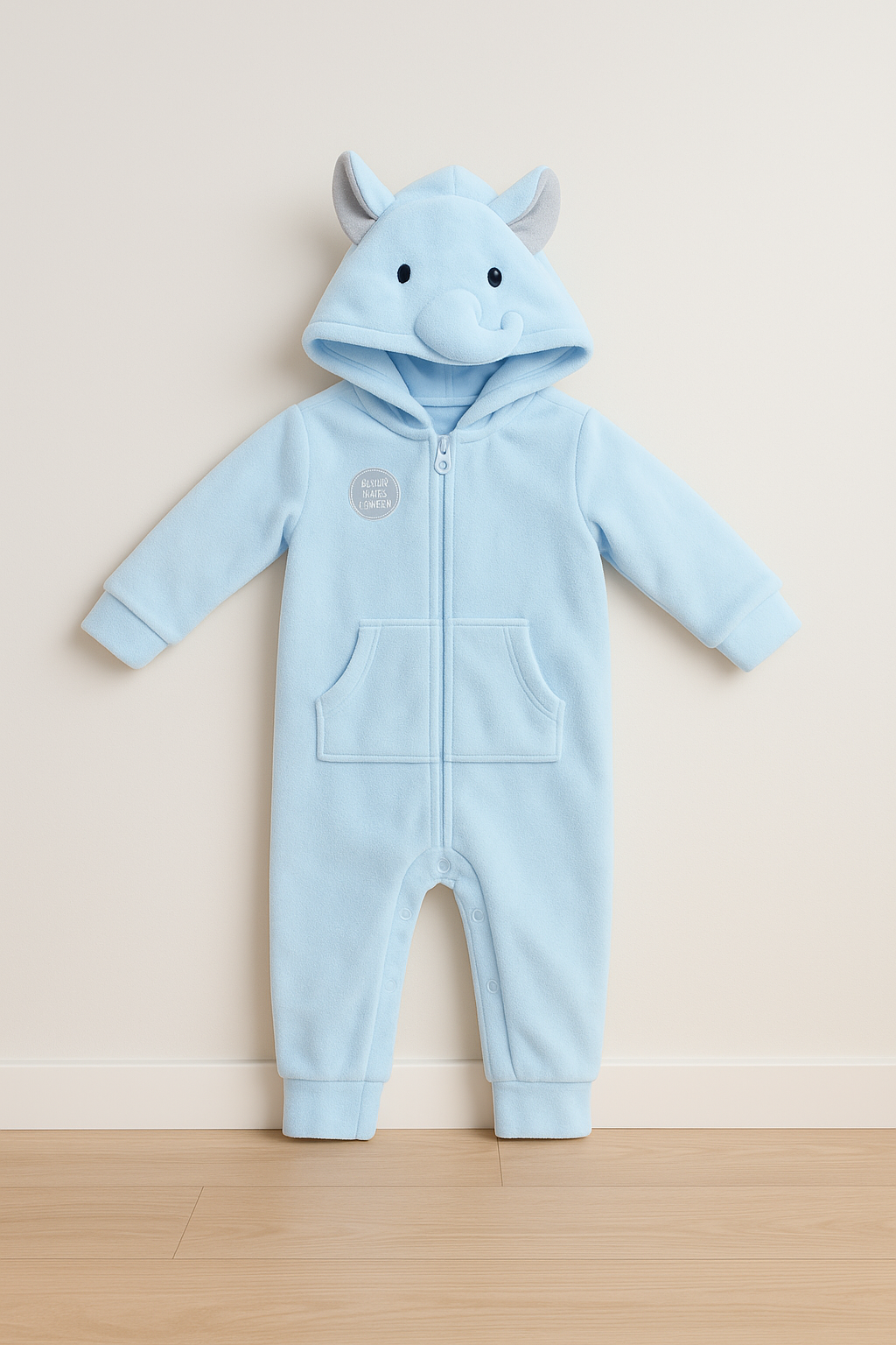 Body enterizo polar celeste con capucha de elefante