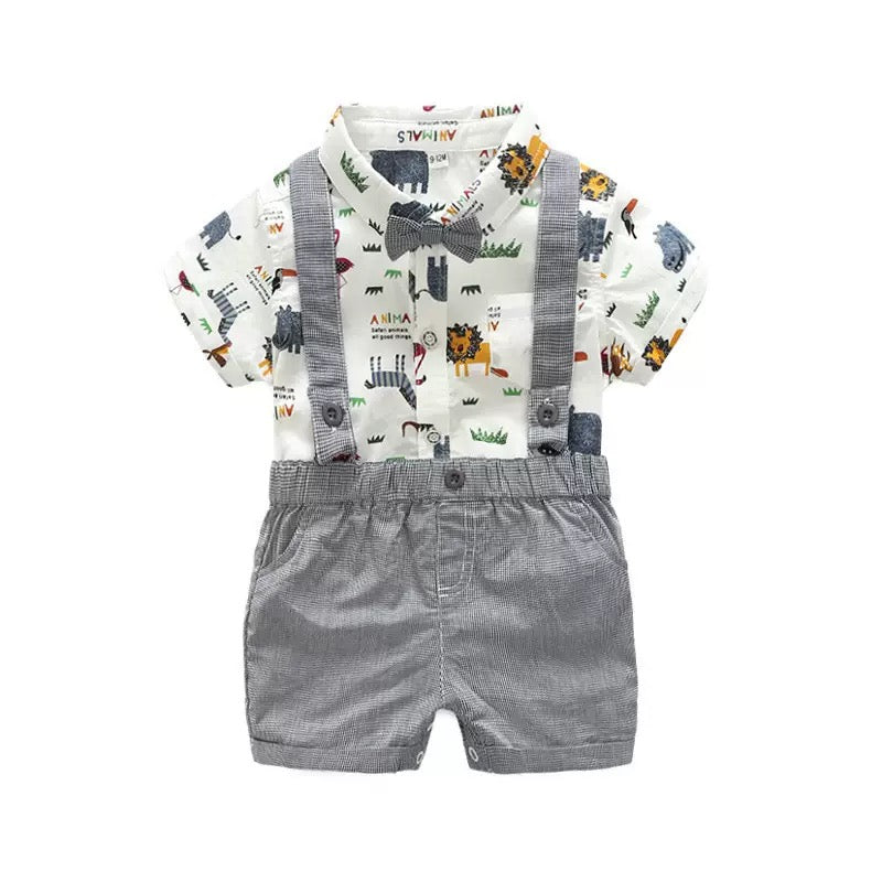Body camisa de safari y short gris con tirantes