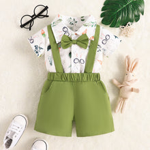 Carregar imagem no visualizador da galeria, Body blanco con estampas de conejo, short con tirante y moño verde
