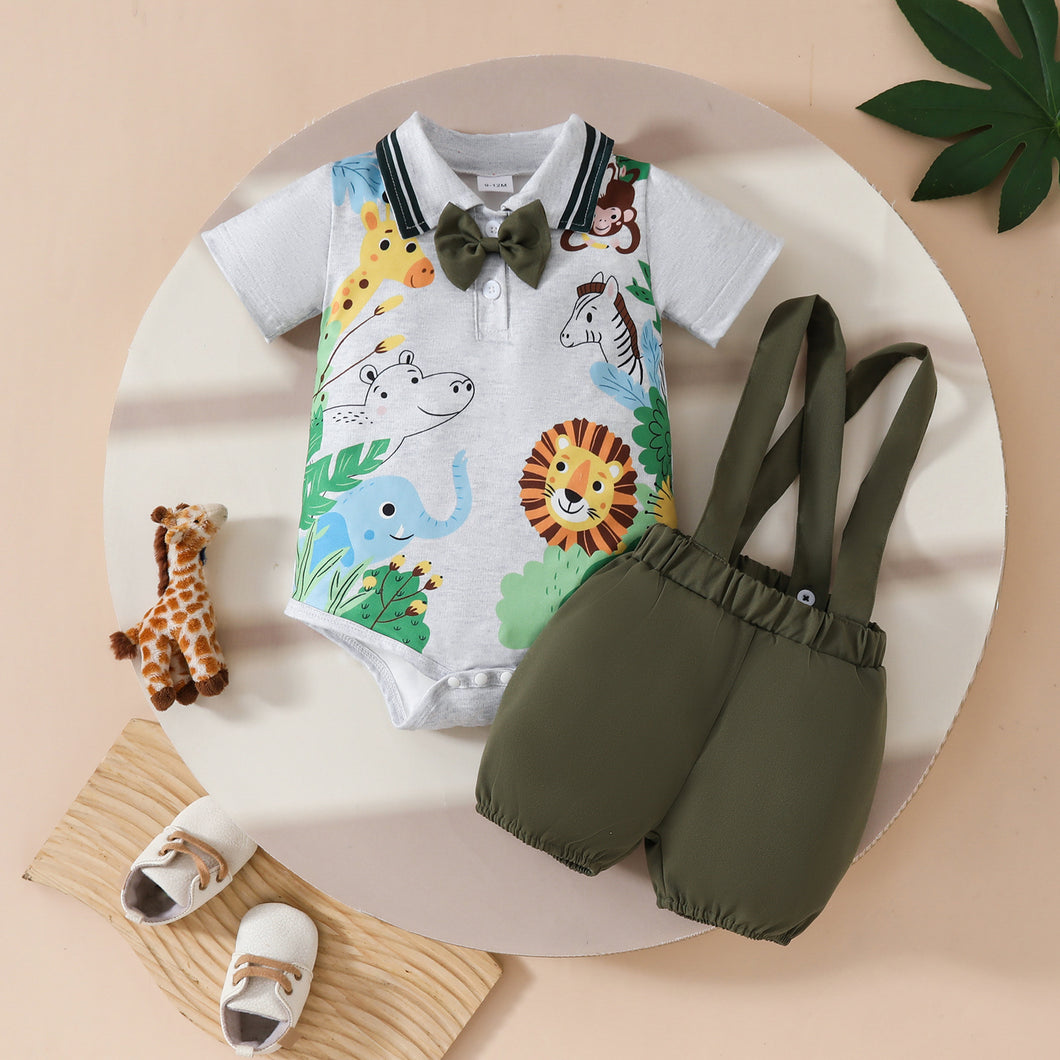 Body de safari con moño y short con tirante verde