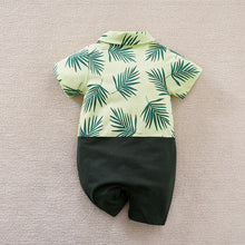 Carregar imagem no visualizador da galeria, Body enterizo amarillo con verde con estampas de hojas y moño
