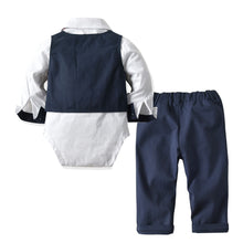 Carregar imagem no visualizador da galeria, Body camisa blanco con corbata, chaleco, pantalón y boina azul marino
