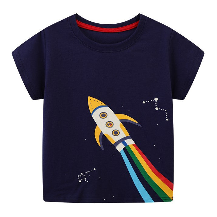 Remera azul marino con estampa de Nave fosforescente