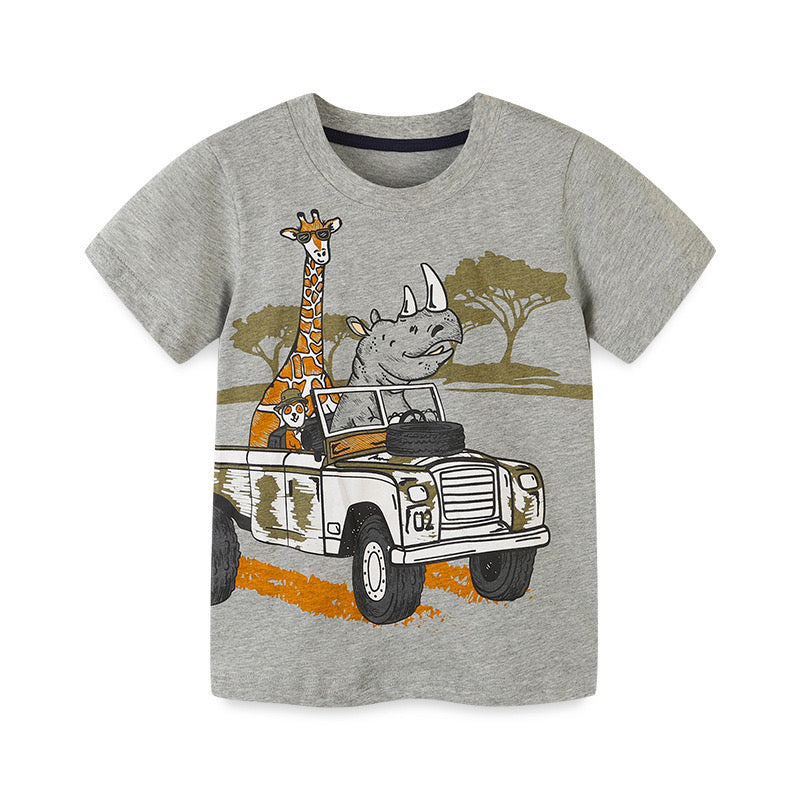 Remera gris con estampas de safari
