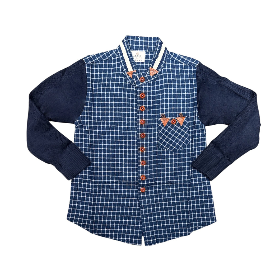 Camisa azul cuadrille con mangas de hilo