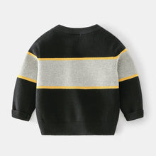 Cargar imagen en el visor de la galería, Abrigo de hilo negro con rayas gris y amarillo
