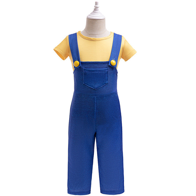 Remera amarillo y jardinera azul estilo Minnios