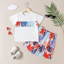 Carregar imagem no visualizador da galeria, Remera blanca y bermuda con estampas de palmeras coloridas
