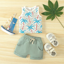 Carregar imagem no visualizador da galeria, Camisilla con estampas de palmeras y short verde musgo
