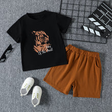 Carregar imagem no visualizador da galeria, Remera negra con estampa de Tigre y short marrón
