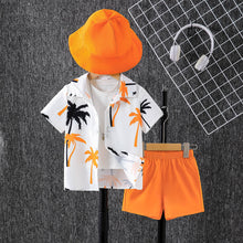 Cargar imagen en el visor de la galería, Camisa de palmeras y short con sombrero naranja
