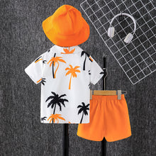 Cargar imagen en el visor de la galería, Camisa de palmeras y short con sombrero naranja
