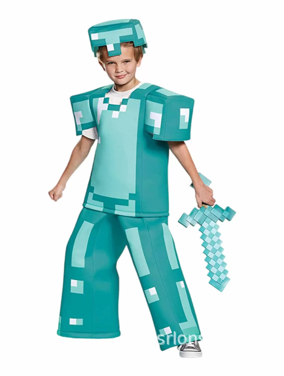 Disfraz de Minecraft turquesa con gorra (No incluye espada)