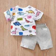 Carregar imagem no visualizador da galeria, Remera blanco con estampas de dino y short gris
