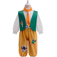 Cargar imagen en el visor de la galería, Camisa blanco con pañuelo, pantalón mostaza y chaleco verde estilo granja de Zenón
