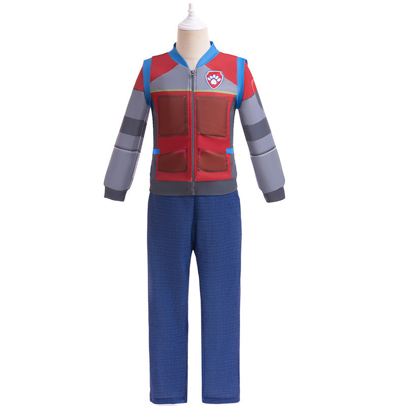 Campera rojo gris, pantalón azul estilo Ryder Paw patrol