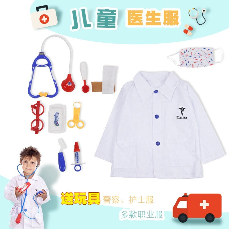 Bata blanco estilo Doctor con 8 accesorios