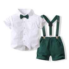 Carregar imagem no visualizador da galeria, Camisa blanca con moño y short con tirante verde oscuro
