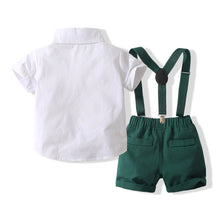 Carregar imagem no visualizador da galeria, Camisa blanca con moño y short con tirante verde oscuro
